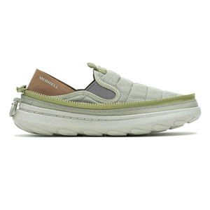 Merrell hybrid slipper-sneaker with a quilted upper, zipper detailing, and a thick white sole.