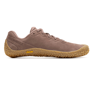 Merrell hiking shoe with a brown upper and Vibram sole featuring a textured grip.