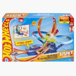 Hot Wheels Stunt Tracks: Mid-Air Crash set features motorized tracks with circular loops for high-impact collisions. Ideal for ages 5+, it includes jump features and is designed for exciting car stunts.
