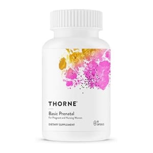 Thorne Basic Prenatal is a dietary supplement designed for pregnant and nursing women, containing 90 capsules.