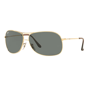 Gold-framed aviator sunglasses with dark lenses, featuring thin arms and a subtle logo on the lens.
