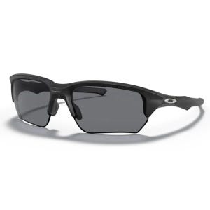 These are Oakley Flak Beta sunglasses with a matte black frame and dark rectangular lenses, featuring a sporty wrap-around design.