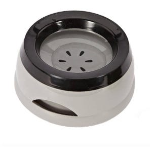 An ashtray with multiple cigarette rest slots and an inner liner, black and silver in color.