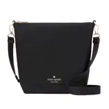 Black Kate Spade New York crossbody bag with a minimalist design, featuring a detachable shoulder strap and metal hardware.