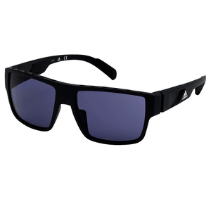 Black Adidas sunglasses with a sleek, rectangular frame and dark-tinted E-Sun lenses. The brand logo is displayed on the arms.