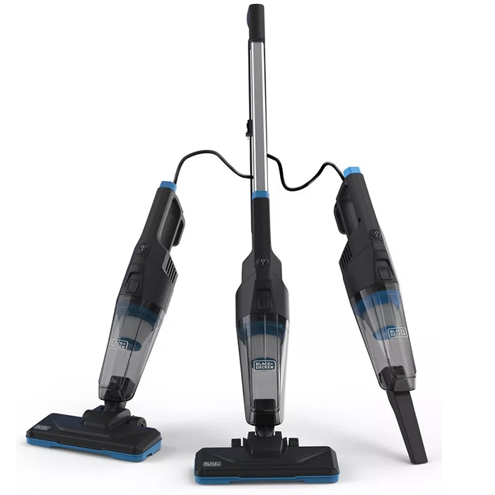 A versatile 3-in-1 vacuum cleaner with a detachable handheld unit, featuring adjustable features for different cleaning needs.