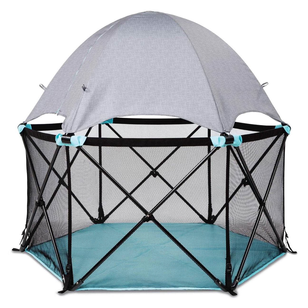 The Summer Infant Pop N' Play Playard is a portable playpen with a lightweight mesh design and a foldable frame. It features a dome-shaped canopy for sun protection and is suitable for indoor and outdoor use.
