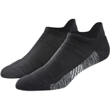 A pair of black ankle socks with a cushioned sole and a subtle striped pattern on the sides.