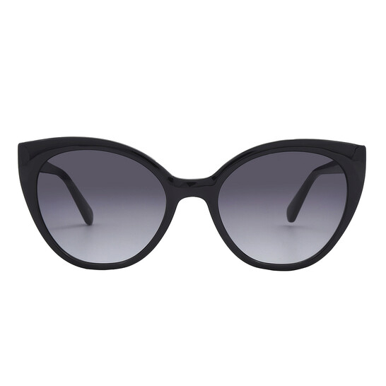 A pair of oversized black sunglasses with tinted lenses.