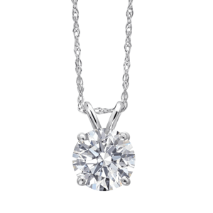 A silver chain necklace featuring a round brilliant-cut diamond set in a four-prong mounting.