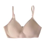 A nude, seamless bra with adjustable straps and molded cups, designed for comfort and support.