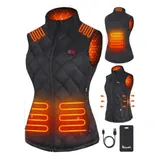 Heated vest with visible heating elements, featuring adjustable side zippers and a USB-compatible battery pack.