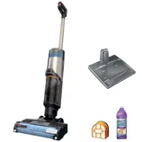 Shark HydroVac Cordless Pro XL, featuring a self-cleaning brushroll, a charging base, a filter, and a bottle of multi-surface cleaner.