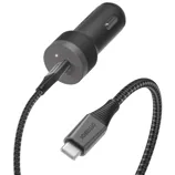 A USB-C car charger with a braided charging cable designed for fast charging, featuring a 60W output.