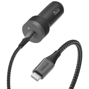 A USB-C car charger with a braided charging cable designed for fast charging, featuring a 60W output.