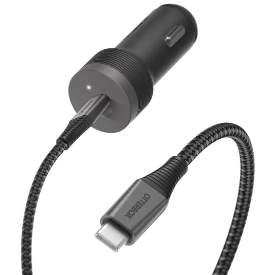 A USB-C car charger with a braided charging cable designed for fast charging, featuring a 60W output.