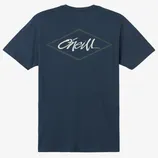 A navy blue T-shirt featuring a diamond-shaped design with the word \“O'Neill\“ in a white script on the back.