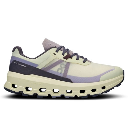 On Cloudvista 2 Shoes are low-top athletic sneakers featuring a light beige and black color scheme, with a unique cushioning sole design and sleek upper sections made from breathable materials.