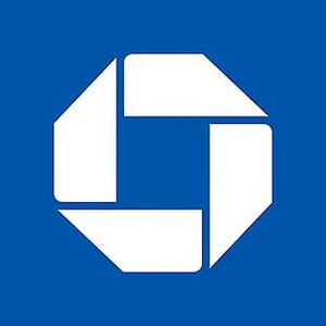 Chase Bank logo depicted in blue and white.