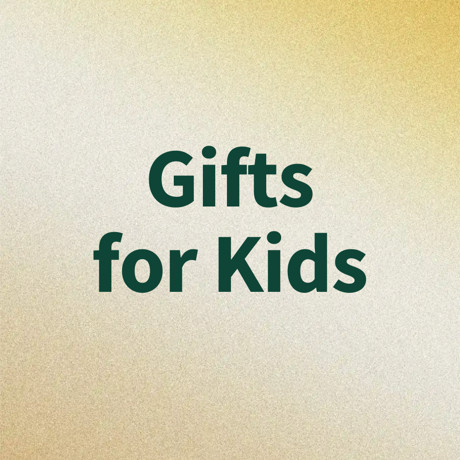 Text graphic displaying \“Gifts for Kids\“ on a gradient background.