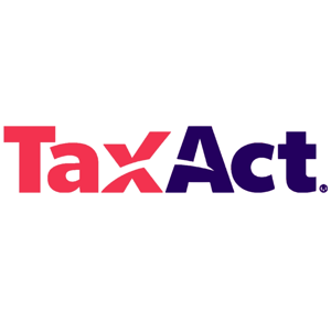 TaxAct logo in red and dark blue.