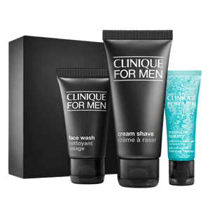 Clinique for Men set includes Face Wash, Cream Shave, and Maximum Hydrator.