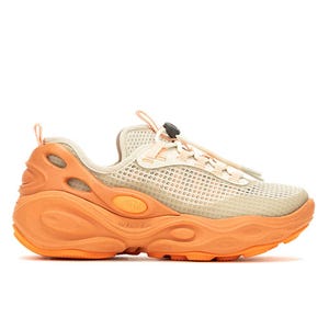 Merrell Women's Next Gen Hiker Shoes feature a unique, breathable mesh upper with a striking orange sole and accents, designed for durability and style.