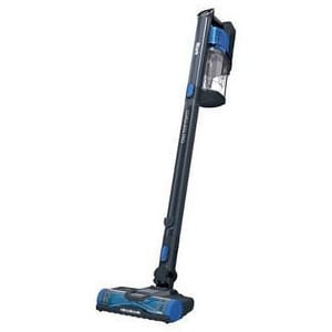 Refurbished Shark Pro Stick Vacuum, cordless and lightweight, designed for versatility and ease of use, featuring a sleek design in blue and black with an easy-to-empty dust cup.