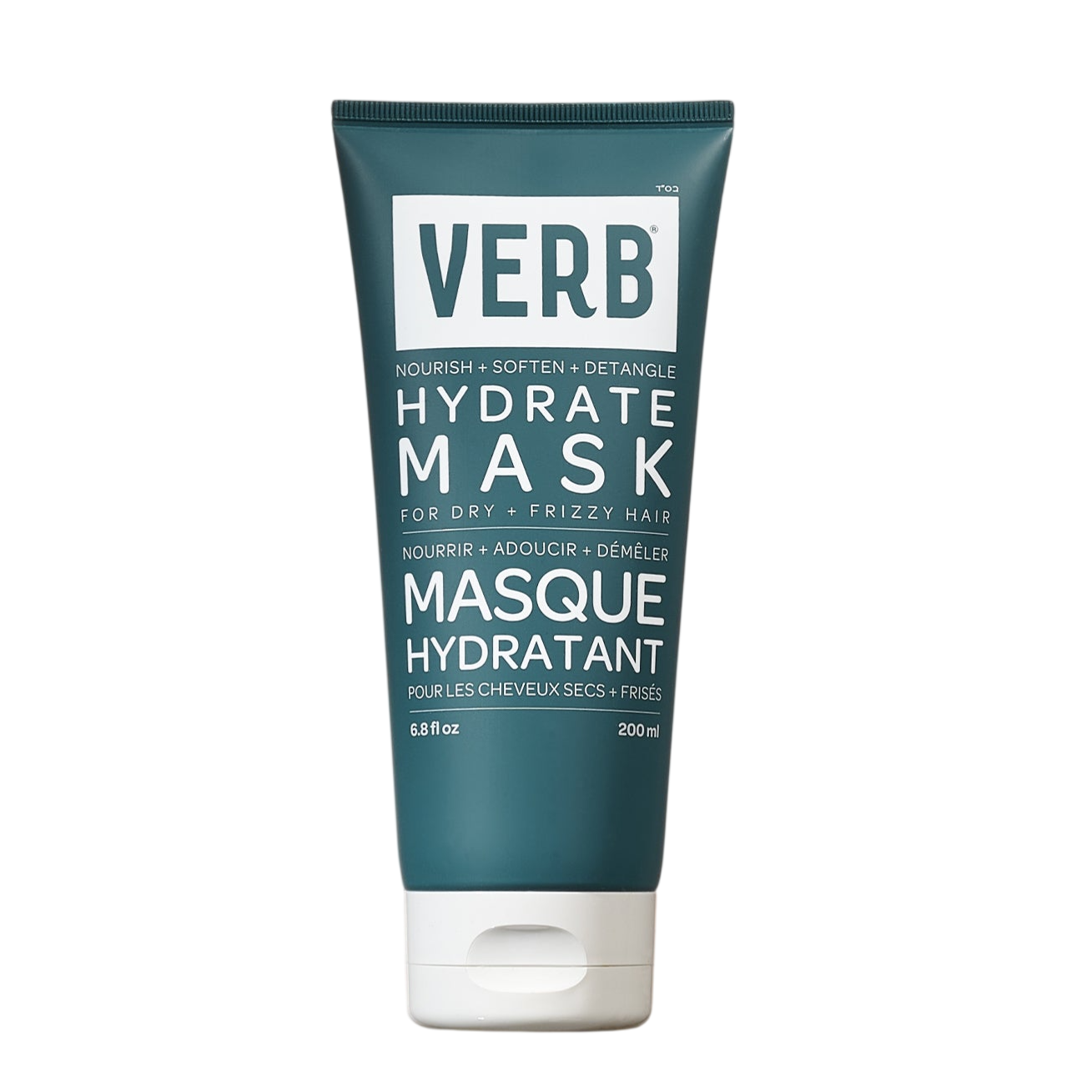 Tube of Verb Hydrate Mask, a 200 ml hair treatment designed to nourish, soften, and detangle dry, frizzy hair.