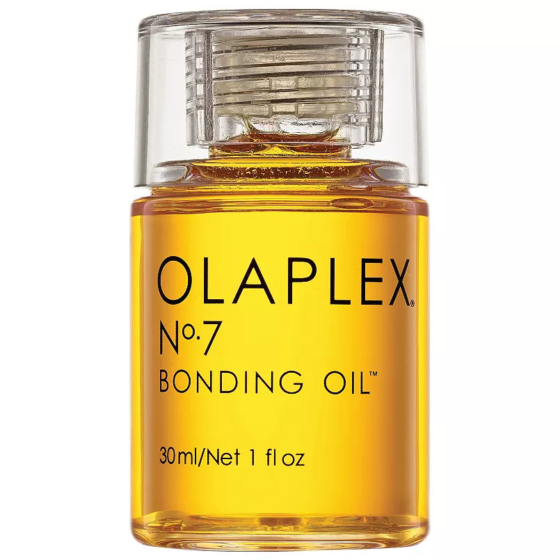 Olaplex No. 7 Bonding Oil is a hair treatment oil designed to strengthen, repair, and hydrate all hair types, adding shine and providing heat protection up to 450°F/232°C. This lightweight product is offered in a 30ml (1 fl oz) bottle.