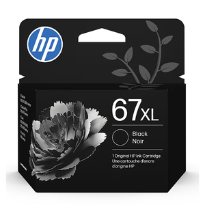 HP 67XL high-yield black ink cartridge for select HP printers.
