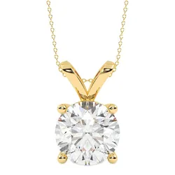 A gold chain necklace featuring a solitaire round-cut diamond set in a four-prong setting.