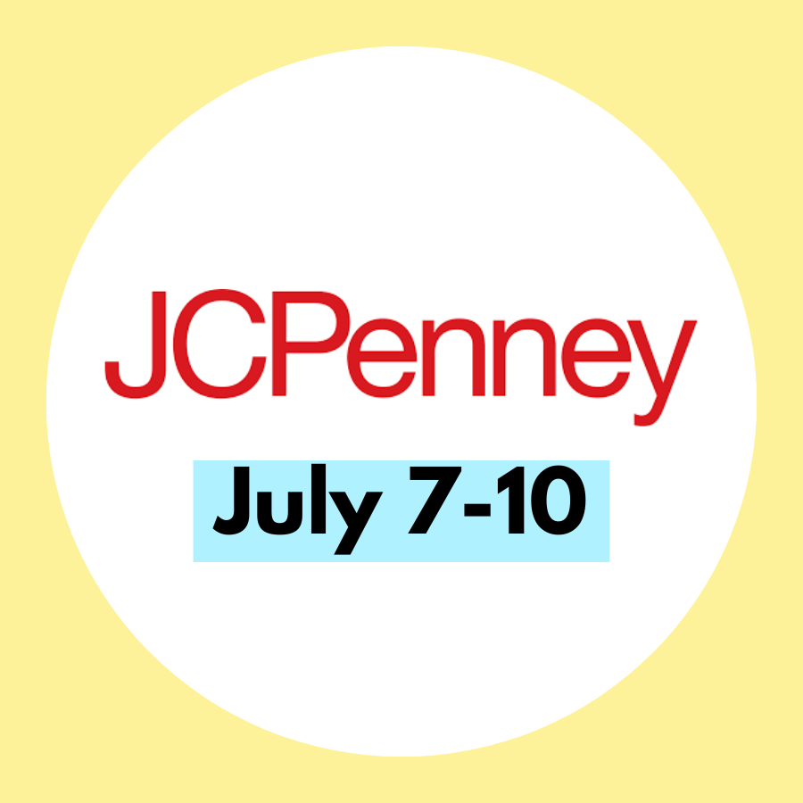 JCPenney promotional event from July 7-10 displayed on a yellow background with bold red and black text.