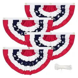 Set of patriotic bunting flags with red, white, and blue stripes and stars, featuring included zip ties for hanging.