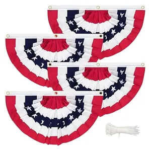 Set of patriotic bunting flags with red, white, and blue stripes and stars, featuring included zip ties for hanging.