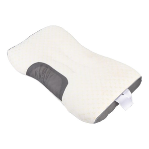 Orthopedic pillow with a contoured design, featuring a white textured surface and gray mesh side panels.