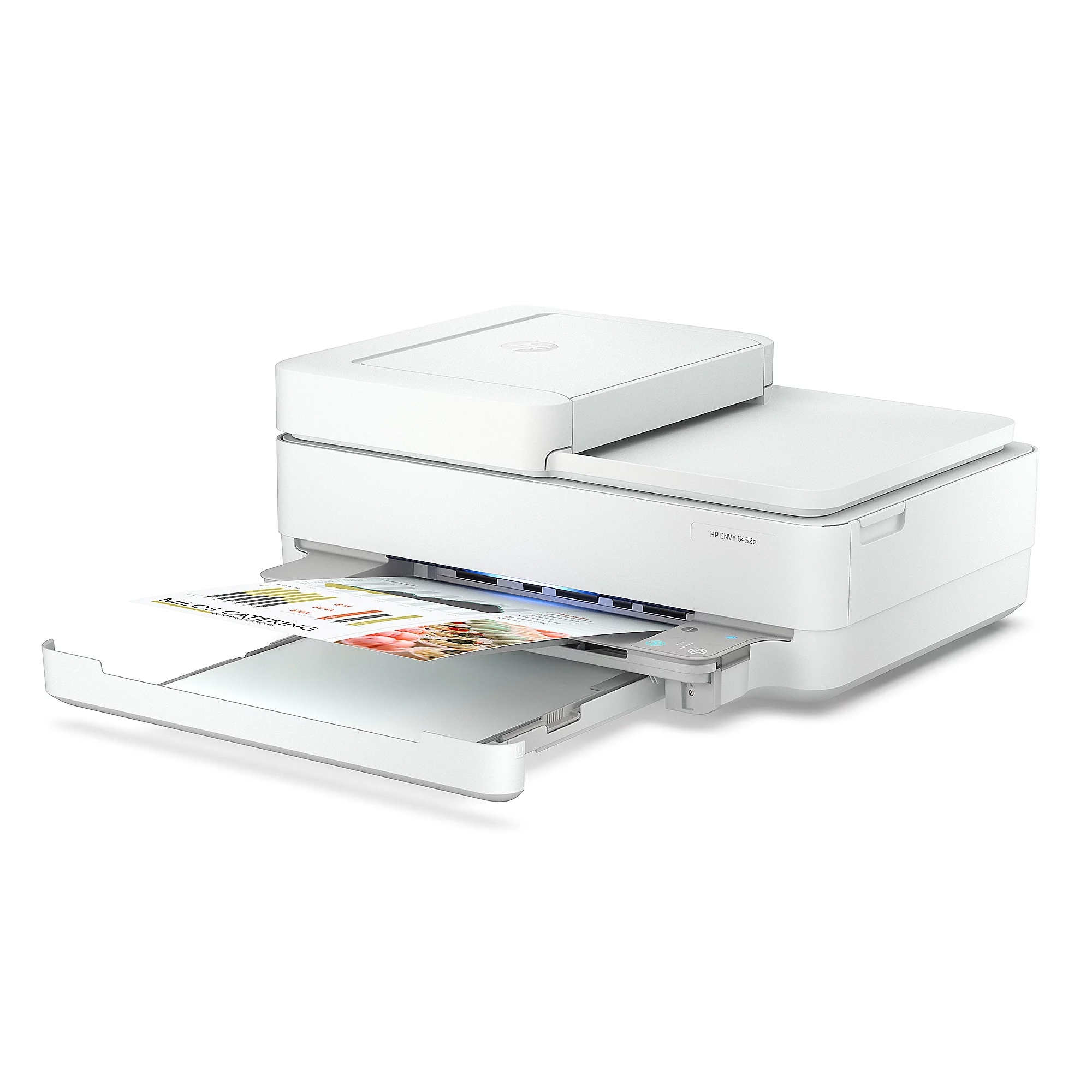 HP All-in-One Printer with Instant Ink offers printing, scanning, and copying features in a compact white design, suitable for home or office use.