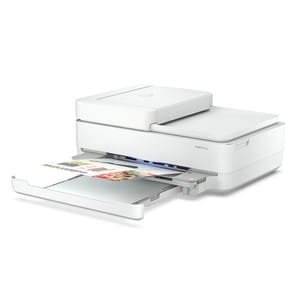 HP All-in-One Printer with Instant Ink offers printing, scanning, and copying features in a compact white design, suitable for home or office use.