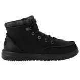 A black high-top lace-up boot with a textured sole and a padded collar.