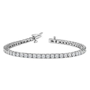 A diamond tennis bracelet with a sleek line of square-cut stones set in a white metal setting, featuring a secure clasp.