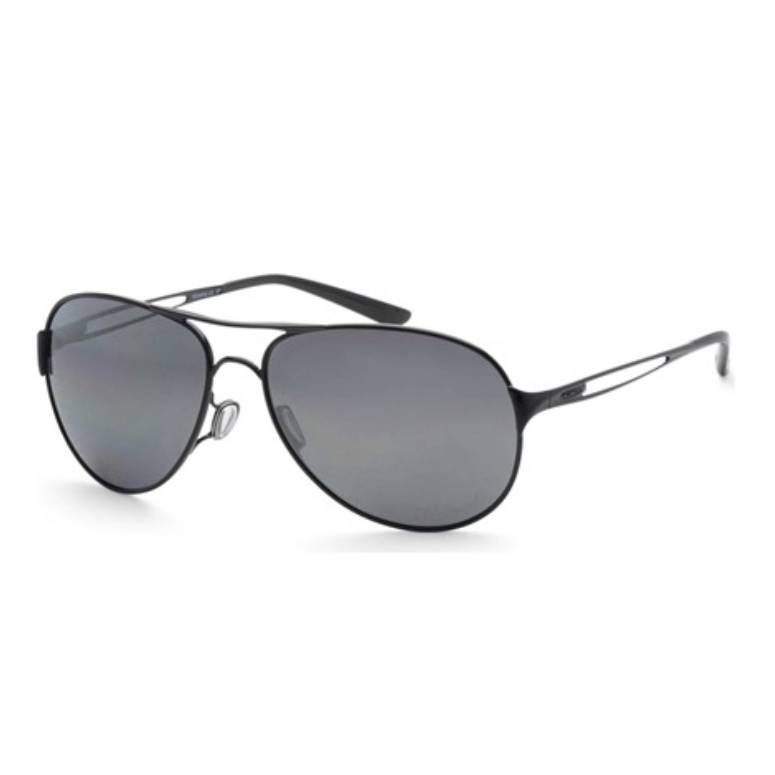 Aviator-style sunglasses with a black metal frame and dark tinted lenses.