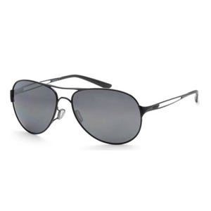 Aviator-style sunglasses with a black metal frame and dark tinted lenses.
