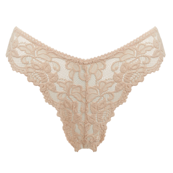 Lace lingerie, peach-colored with floral design.