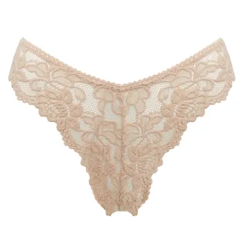 Lace lingerie, peach-colored with floral design.