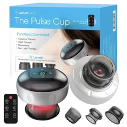 AllSett Health's The Pulse Cup combines cupping, heat therapy, massaging, and red light therapy, featuring 12 adjustable suction levels and a remote control.