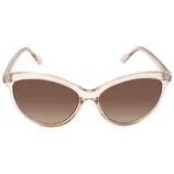 Transparent cat-eye sunglasses with brown gradient lenses.
