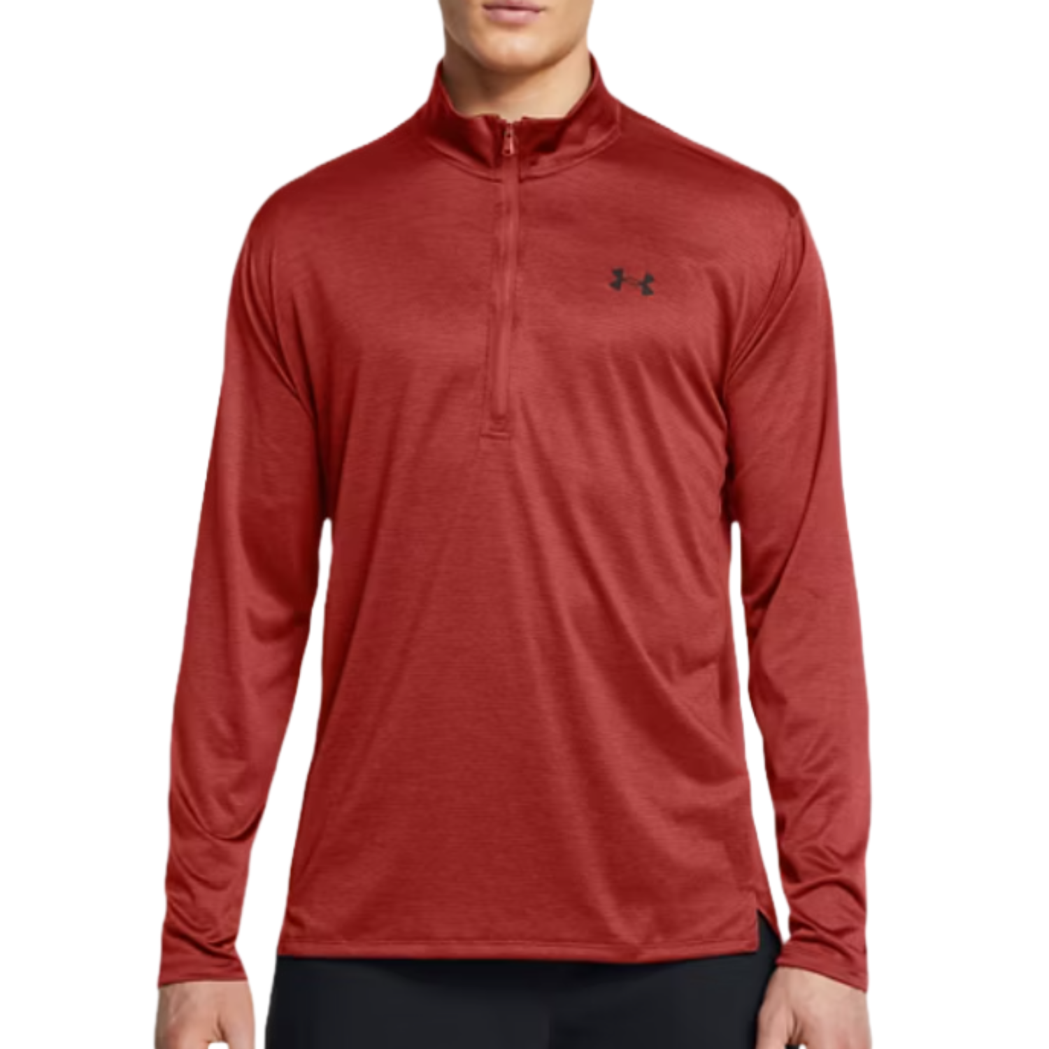 Red, long-sleeve Under Armour 1/2-zip pullover with a small logo on the chest.