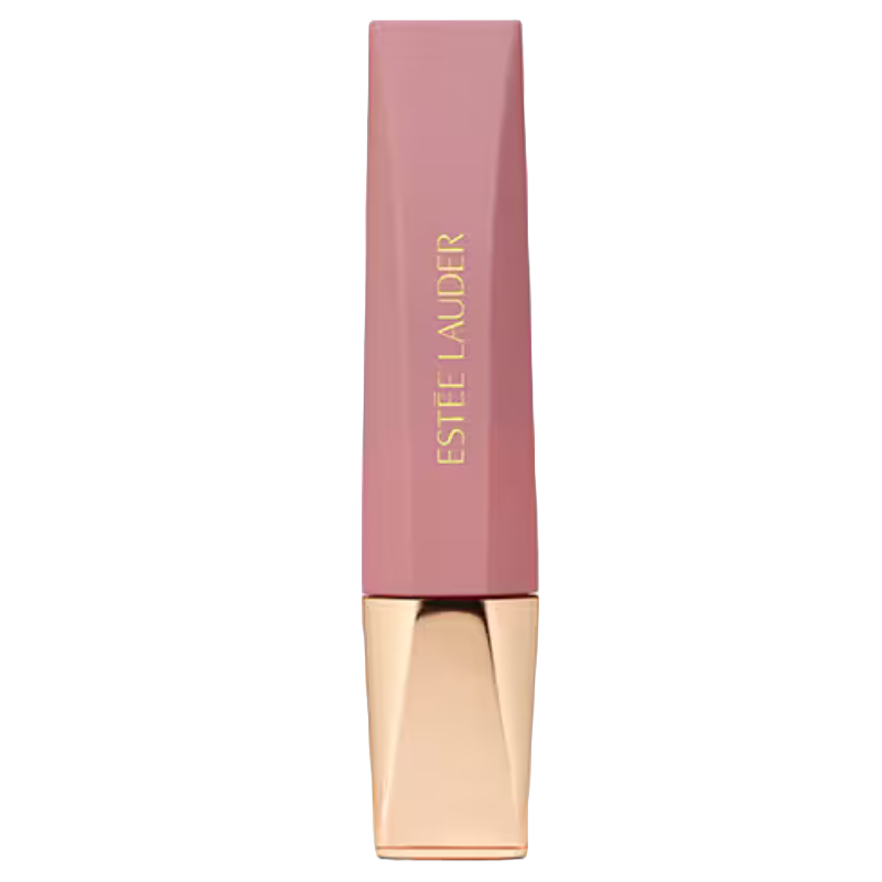 A tube of Estée Lauder lipstick in a sleek container with a pink hue and gold accents.