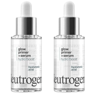Neutrogena Glow Primer + Serum Hydro Boost with hyaluronic acid, 1.0 FL OZ (30 mL), is designed to hydrate and prime the skin.