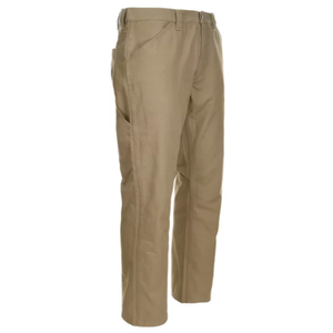 Khaki utility pants designed for durability and practicality, featuring multiple pockets, a relaxed fit, belt loops, and sturdy stitching suitable for work or casual wear.